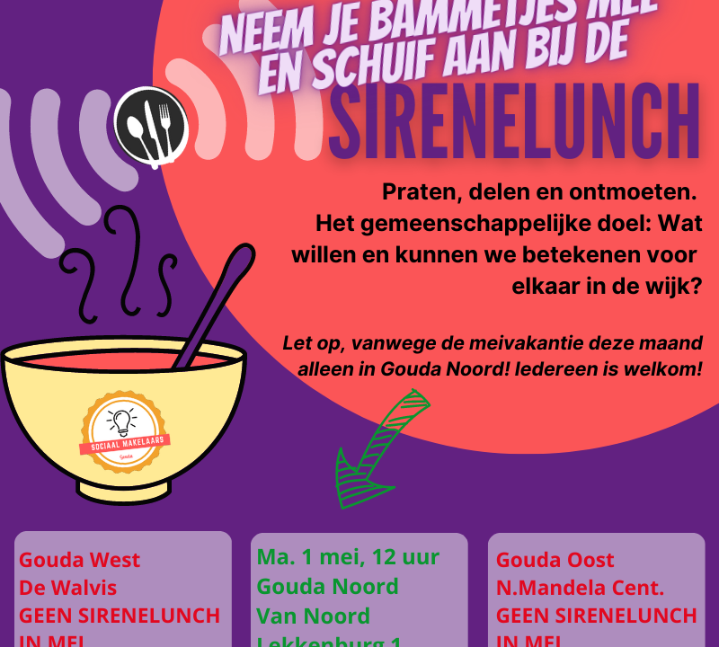 Sirenelunch mei – Let op, deze maand alleen in Ontmoetingscentrum Van Noord